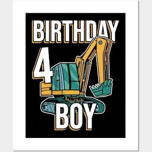 Excavator Birthday Posters and Art